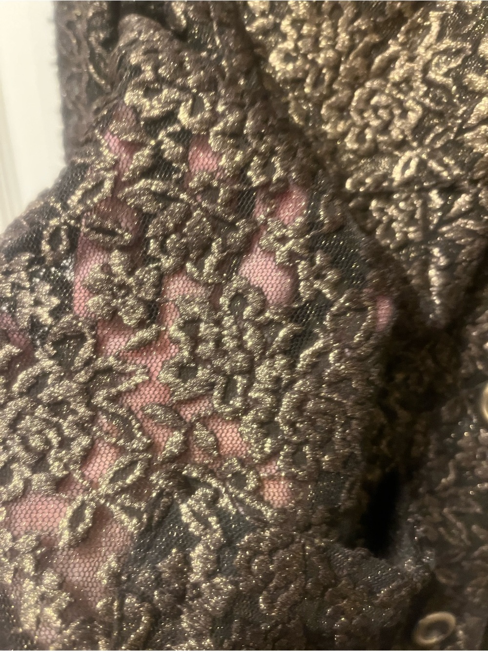 Chico’s Size 0 Bronze Black Metallic Floral Lace Shacket Jacket Button Front - Picture 4 of 9
